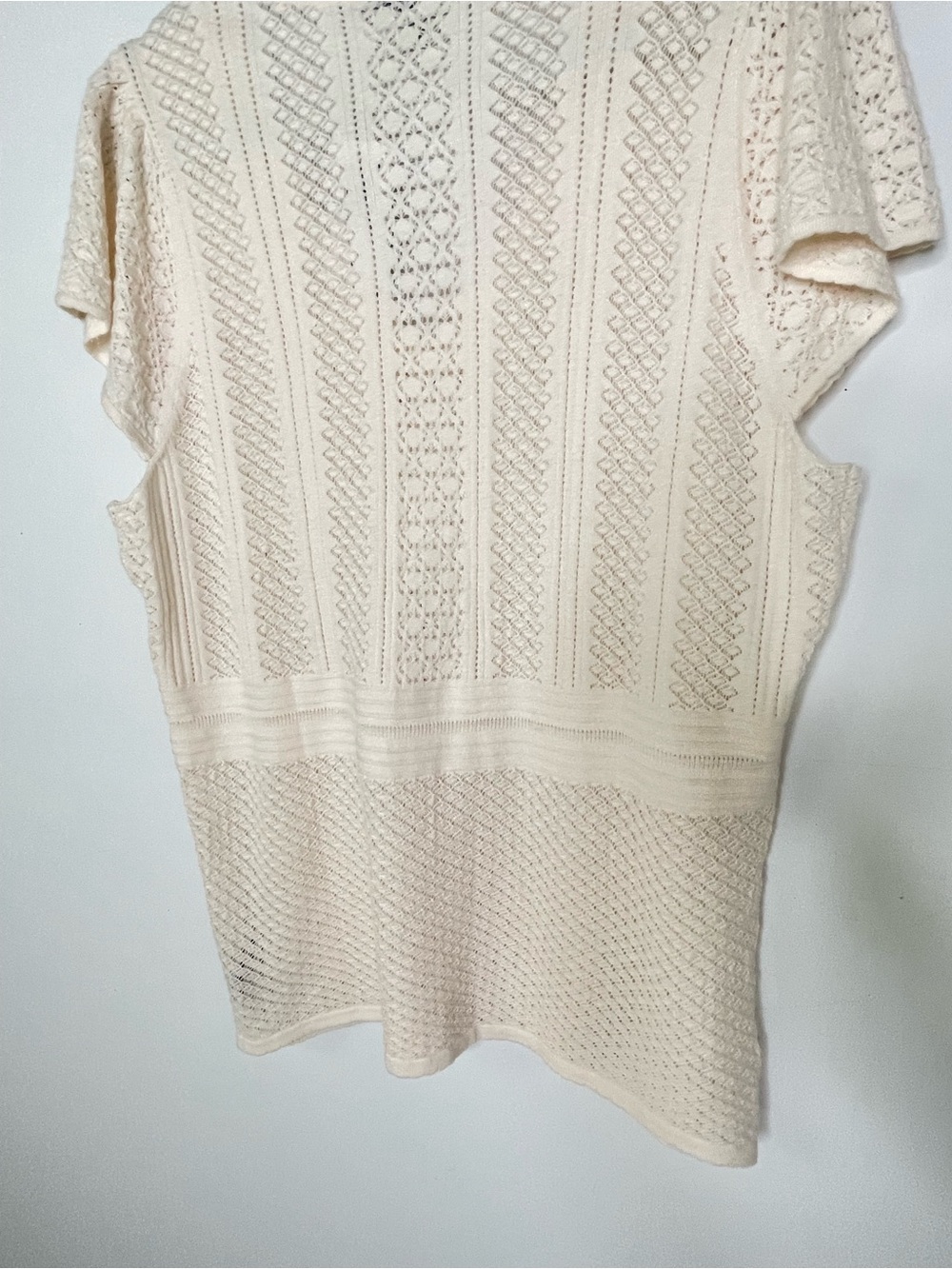 Feminine | NWT Torrid Crochet Cream Knit V-Neck Flutter Short Sleeve Sweater Top - Picture 8 of 11
